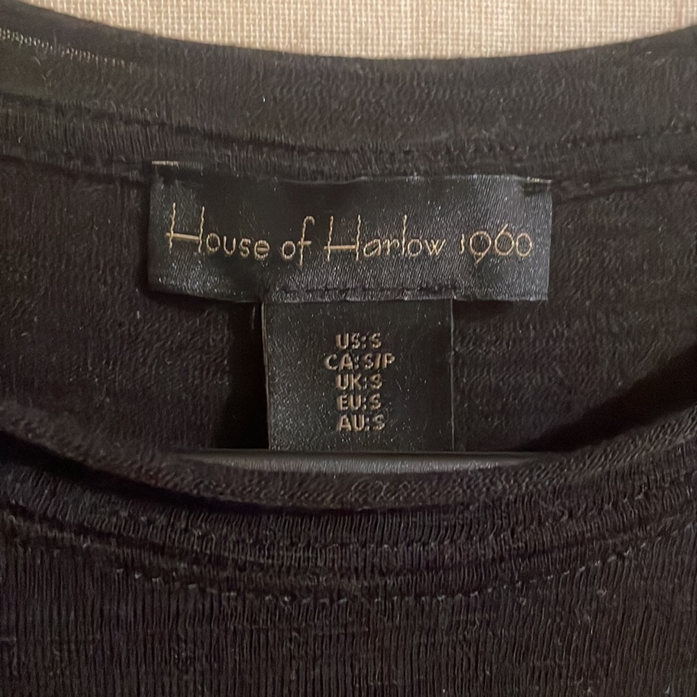 House of Harlow black rouched long-sleeve tshirt // Sz S - Picture 2 of 3